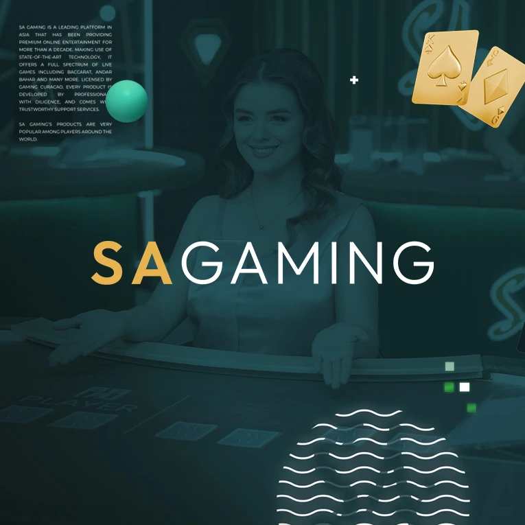 Graphic design featuring the text 'SA Gaming' with abstract shapes and gaming elements in the background.